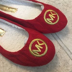 Michael Kors red ballet slipper cable knit wool 8